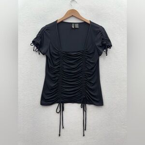 Serenade Women’s Large Black Square Neck Ruched Tie Top